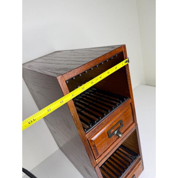 Vintage Library Card Catalog Pair Set Lot Of 2, Stackable Wood Brass Cabinet - Picture 6 of 10